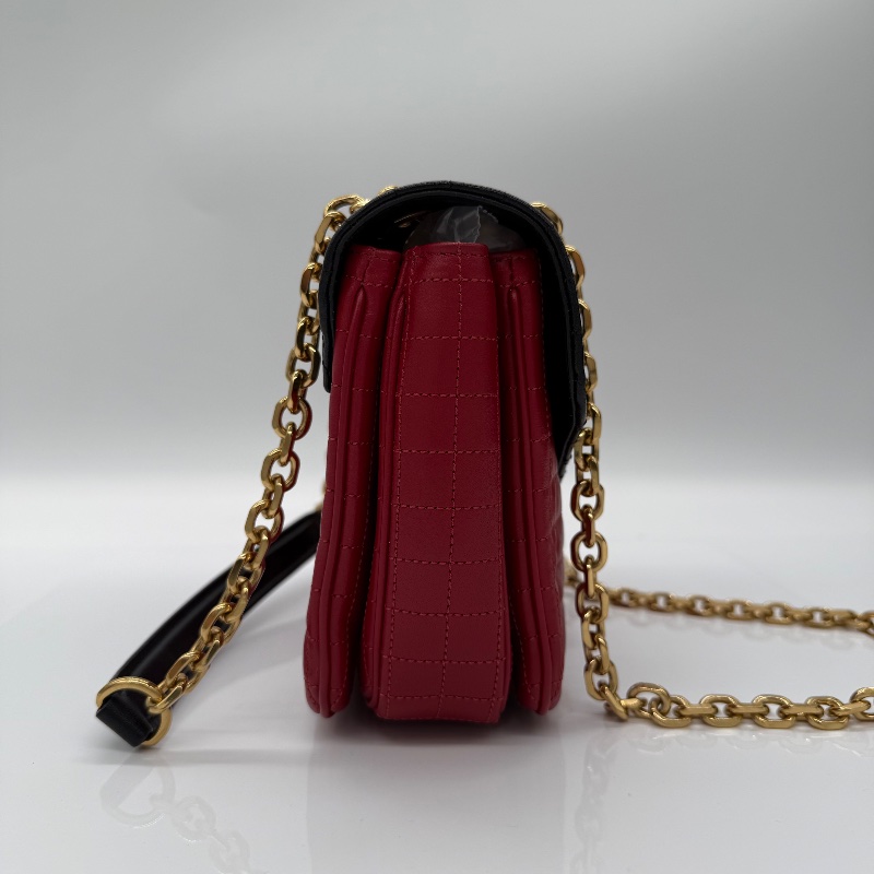 CELINE 紅黑皮革 鏈條包-2