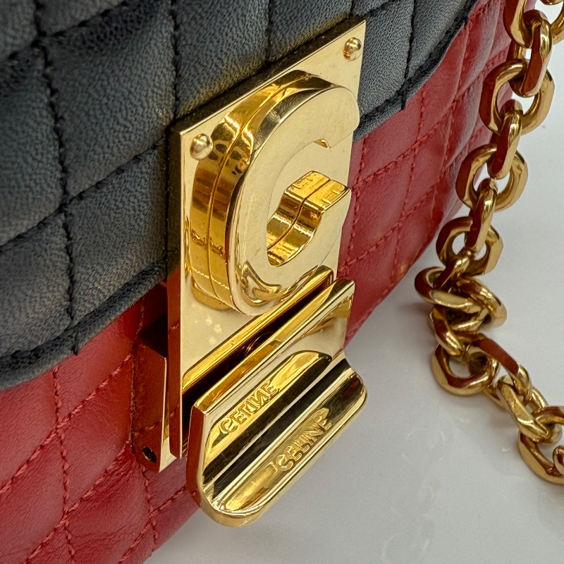 CELINE 紅黑皮革 鏈條包-4