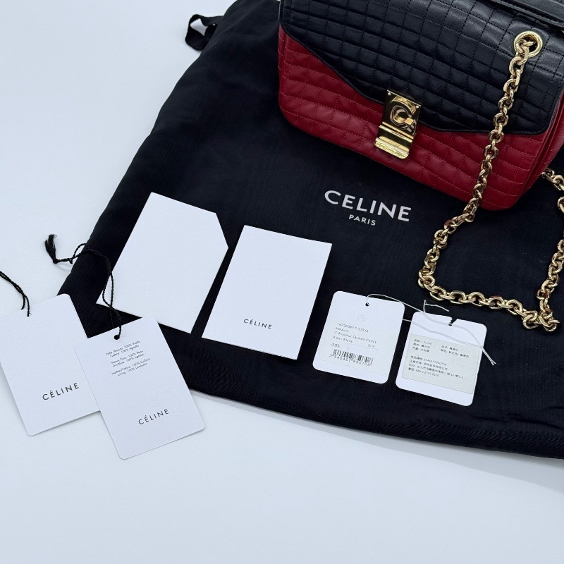 CELINE 紅黑皮革 鏈條包-15