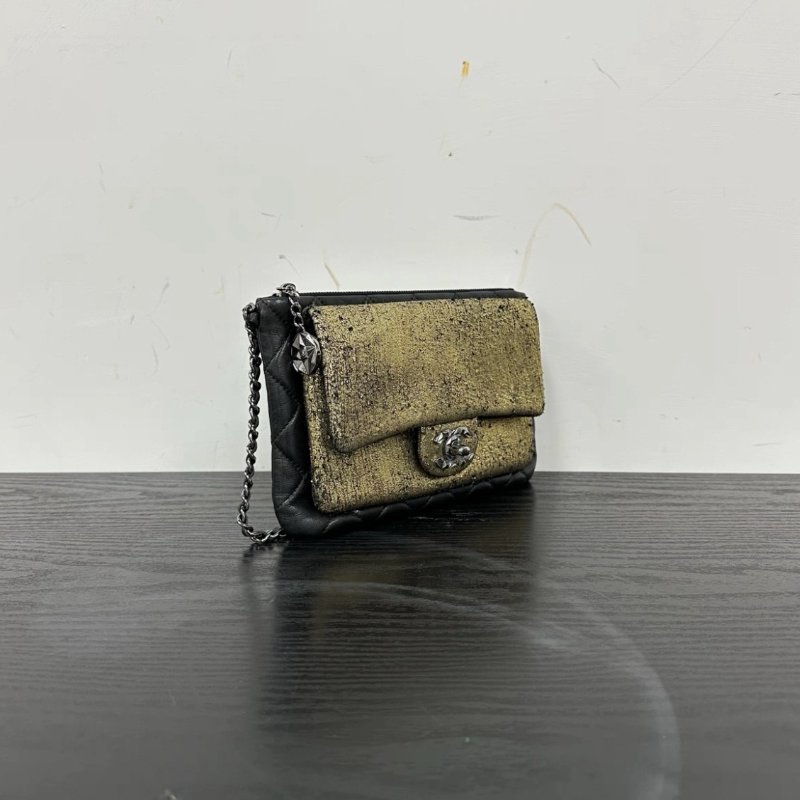 CHANEL 鎏金麻將銀扣肩背鏈條腋下包 21*14.5*2 98新配件保卡塵袋-1
