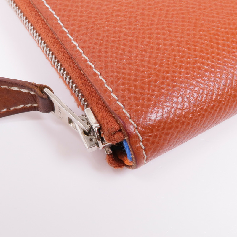 HERMES Epsom皮革Silk'In Wallet銀扣長錢包Brique-7