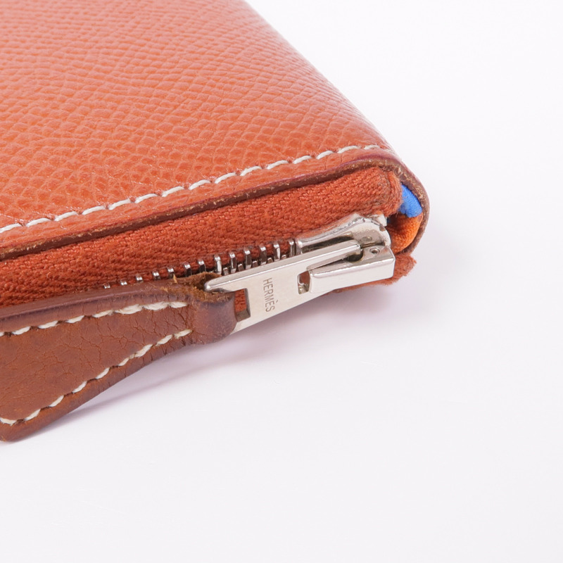 HERMES Epsom皮革Silk'In Wallet銀扣長錢包Brique-10