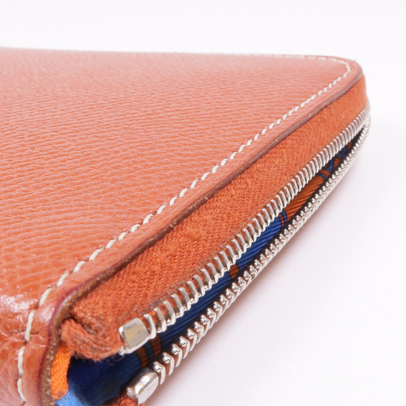 HERMES Epsom皮革Silk'In Wallet銀扣長錢包Brique-14