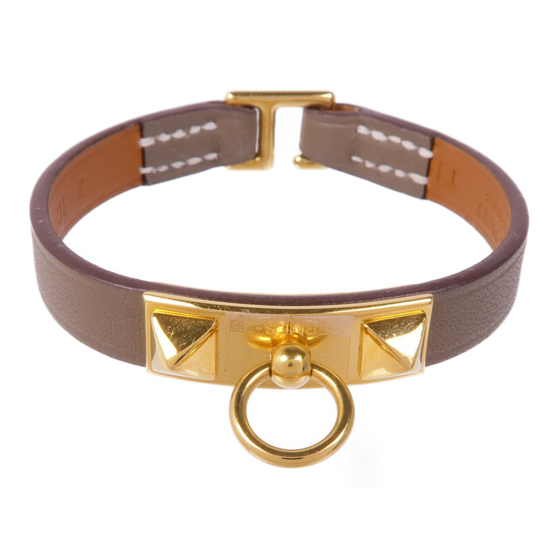 HERMES Swift皮革Rivale Mini Bracelet金扣手帶Etoupe-0
