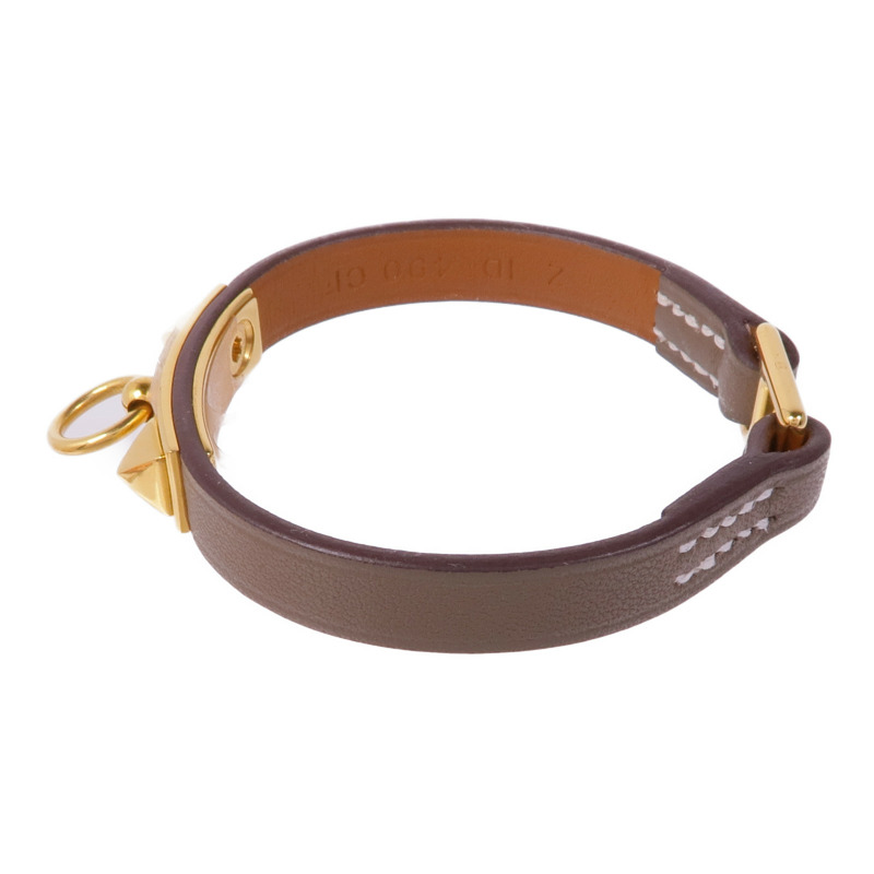HERMES Swift皮革Rivale Mini Bracelet金扣手帶Etoupe-1