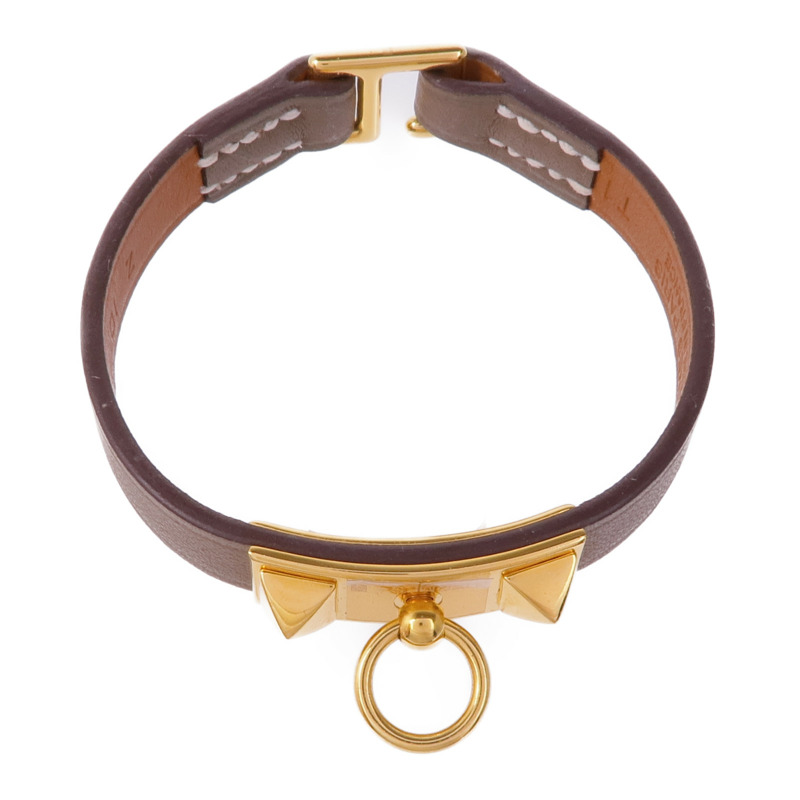 HERMES Swift皮革Rivale Mini Bracelet金扣手帶Etoupe-3