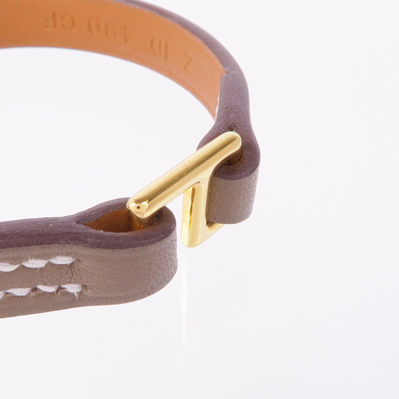 HERMES Swift皮革Rivale Mini Bracelet金扣手帶Etoupe-4