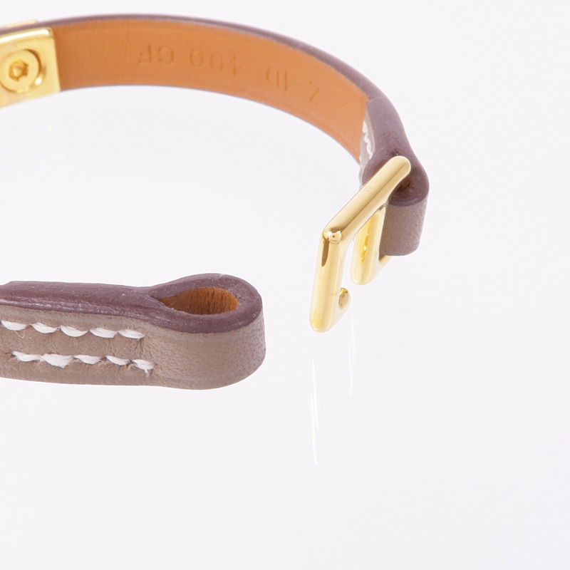 HERMES Swift皮革Rivale Mini Bracelet金扣手帶Etoupe-5