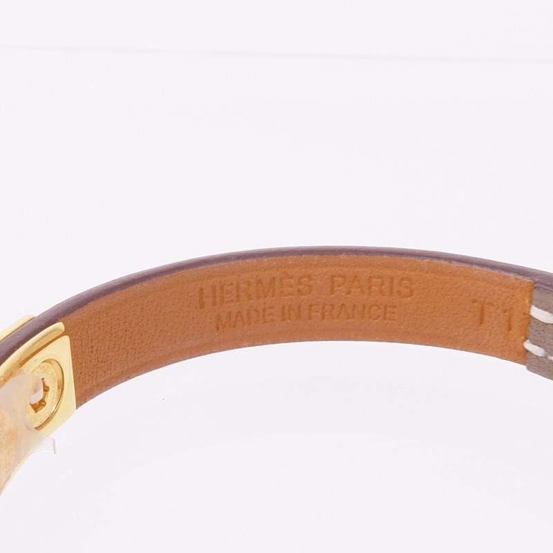 HERMES Swift皮革Rivale Mini Bracelet金扣手帶Etoupe-7