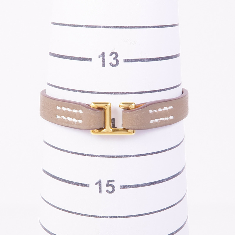 HERMES Swift皮革Rivale Mini Bracelet金扣手帶Etoupe-8