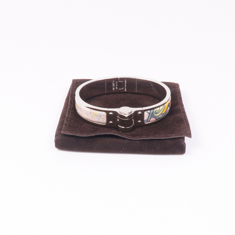 HERMES 金屬/琺瑯Hinged Bracelet銀扣手鐲-8