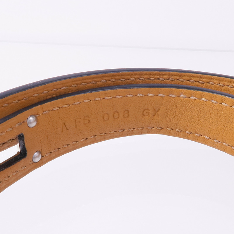 HERMES Box Calf皮革Kelly Double Tour Bracelet銀扣手帶Noir-7