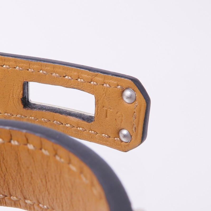 HERMES Box Calf皮革Kelly Double Tour Bracelet銀扣手帶Noir-8