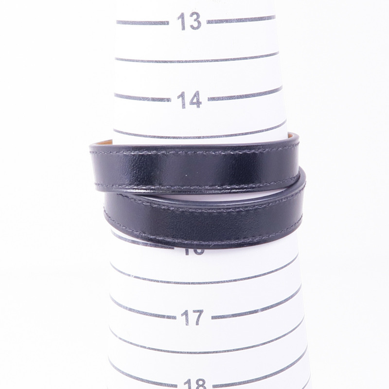 HERMES Box Calf皮革Kelly Double Tour Bracelet銀扣手帶Noir-10