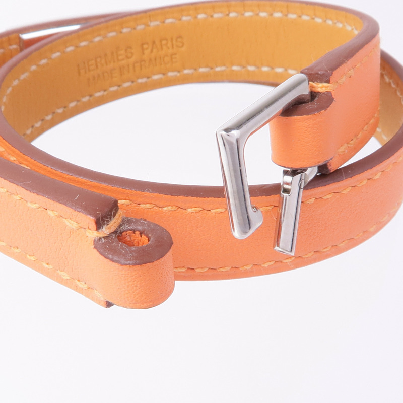 HERMES 【萬聖節商品】皮革Rivale Double Tour銀扣手帶-5