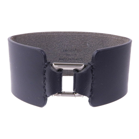 HERMES Swift皮革Cuir Bracelet銀扣手帶Noir