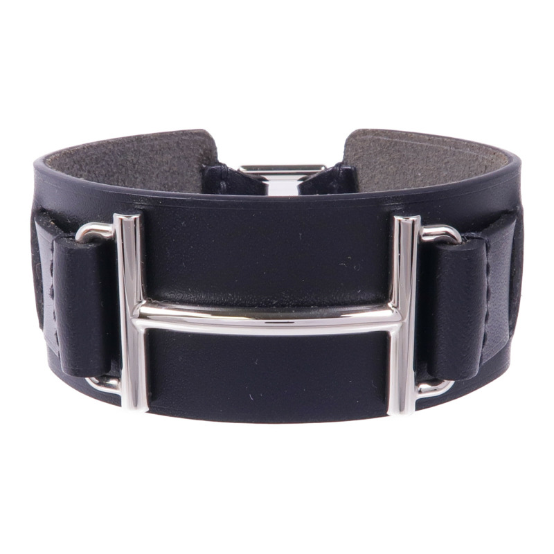 HERMES Swift皮革Cuir Bracelet銀扣手帶Noir-2
