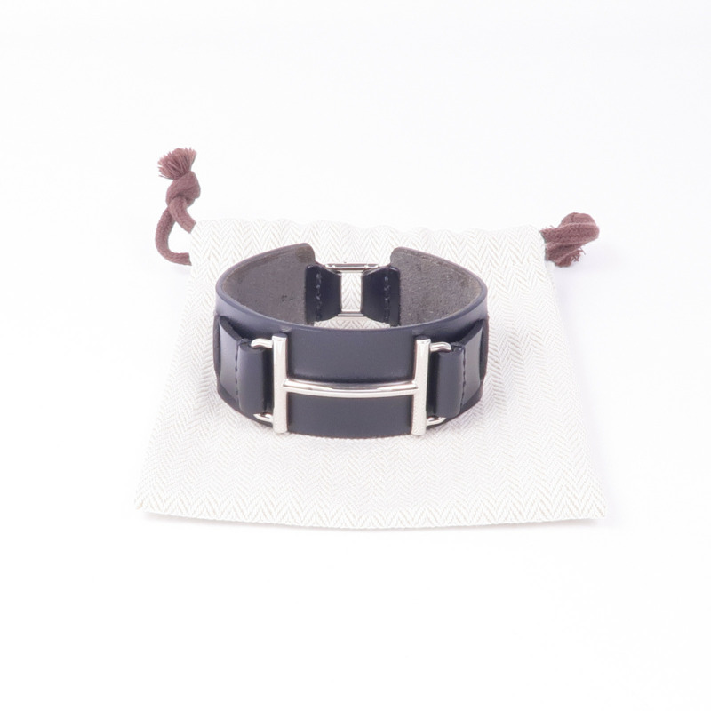 HERMES Swift皮革Cuir Bracelet銀扣手帶Noir-10