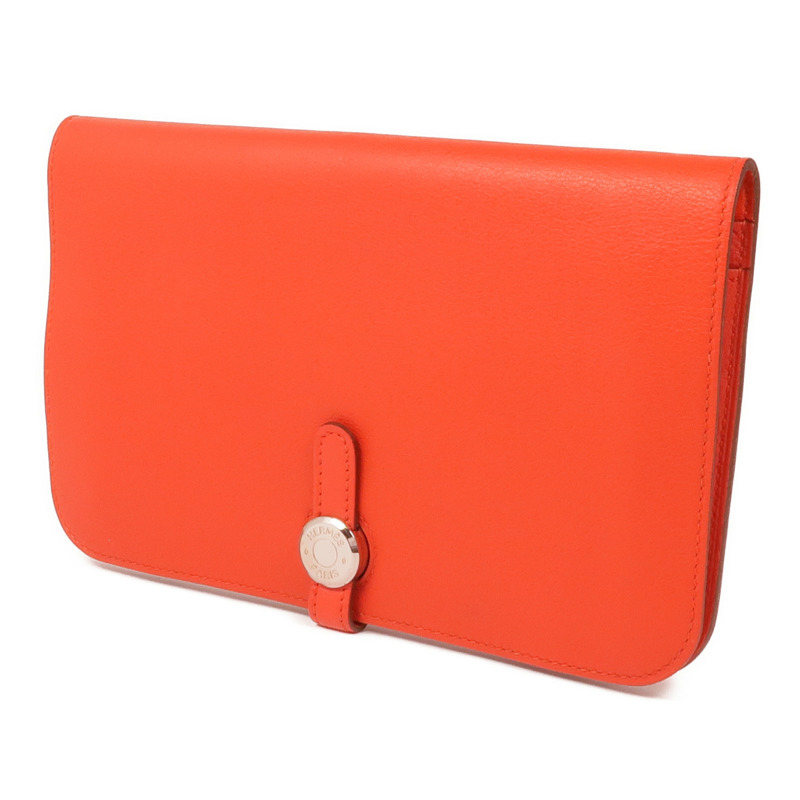 HERMES Swift皮革Dogon GM銀扣長錢包Capucine-1