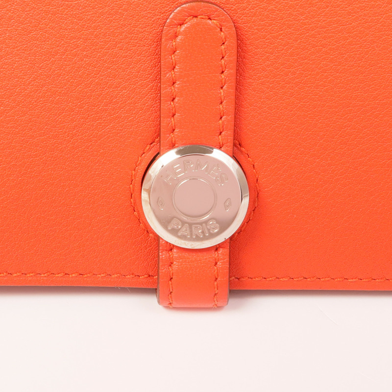 HERMES Swift皮革Dogon GM銀扣長錢包Capucine-10