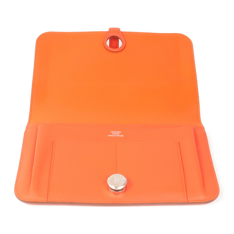 HERMES Swift皮革Dogon GM銀扣長錢包Capucine-11