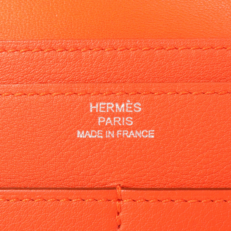 HERMES Swift皮革Dogon GM銀扣長錢包Capucine-12