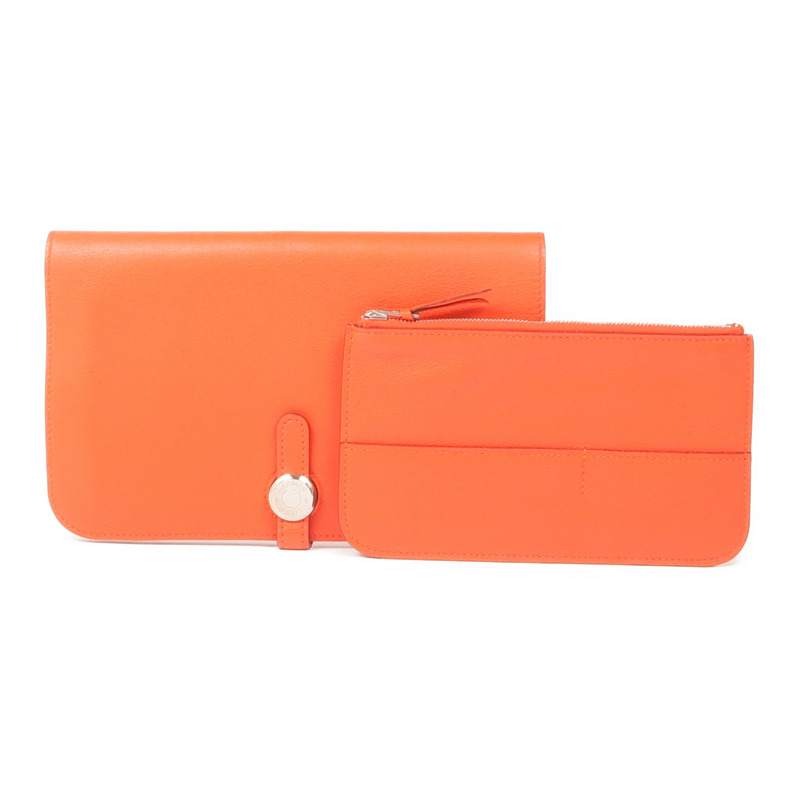 HERMES Swift皮革Dogon GM銀扣長錢包Capucine-15