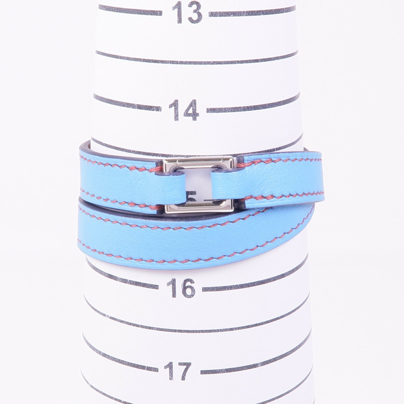 HERMES Swift皮革Rivale Double Tour銀扣手帶-10