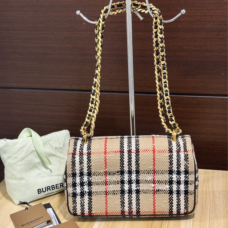 專櫃正品 BURBERRY 巴寶莉 Lola TB LOGO 相機包 經典 格紋織布 小號 肩背 斜背包 卡其色-6