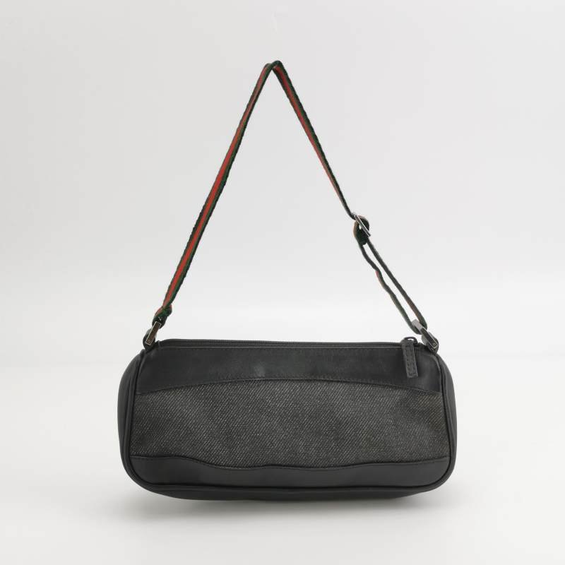 Gucci 牛皮 帆布 拼接 金屬 字母 Logo 拉鍊 單肩包-3