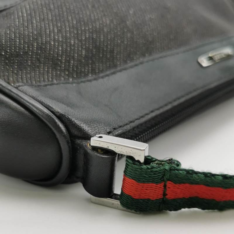 Gucci 牛皮 帆布 拼接 金屬 字母 Logo 拉鍊 單肩包-9