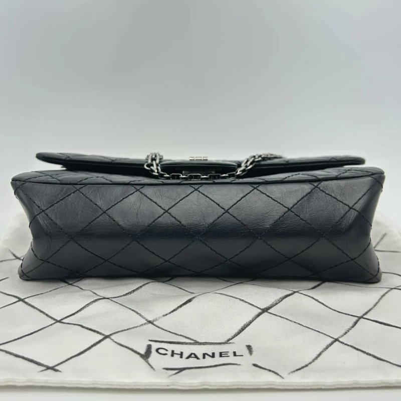 CHANEL 黑銀2.55小号肩背斜背鏈條包 24*16*6.5 98新配件盒子保卡塵袋-2