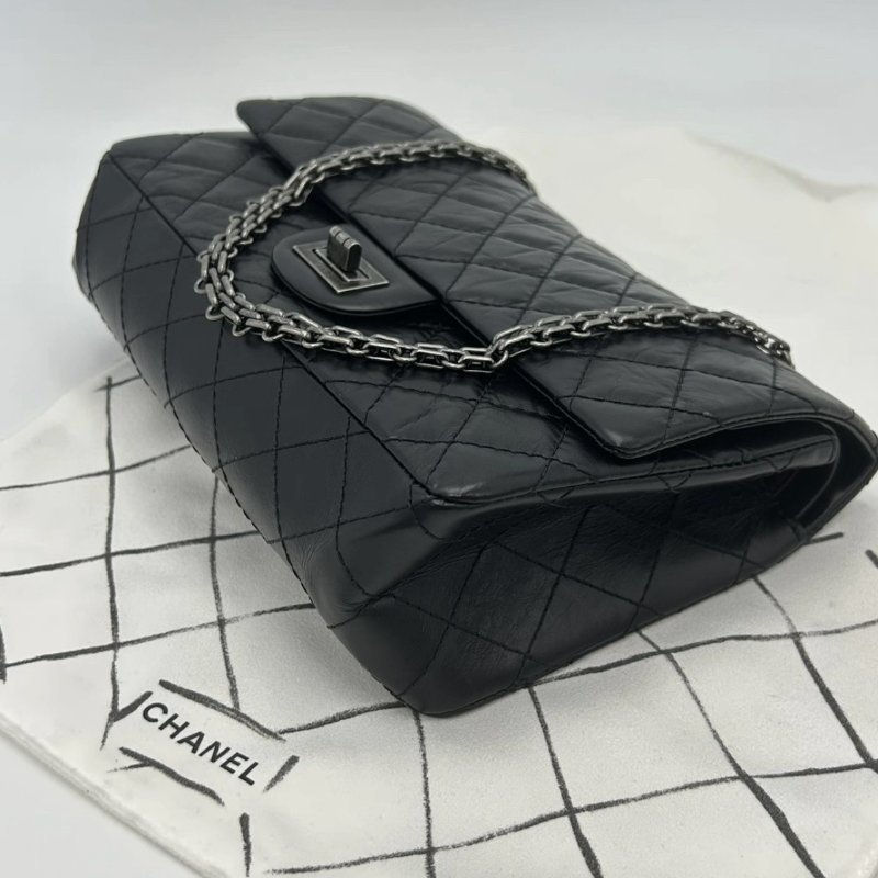 CHANEL 黑銀2.55小号肩背斜背鏈條包 24*16*6.5 98新配件盒子保卡塵袋-3
