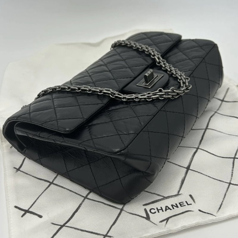 CHANEL 黑銀2.55小号肩背斜背鏈條包 24*16*6.5 98新配件盒子保卡塵袋-4