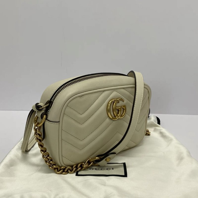 GUCCI Marmont白金雙G相機包 18*11*6 98新配件塵袋-1