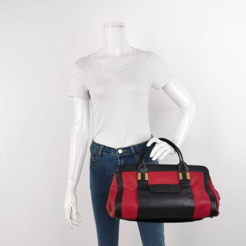 Chloe Alice 牛皮 羊皮 拼色 按扣 插袋 手提包-1