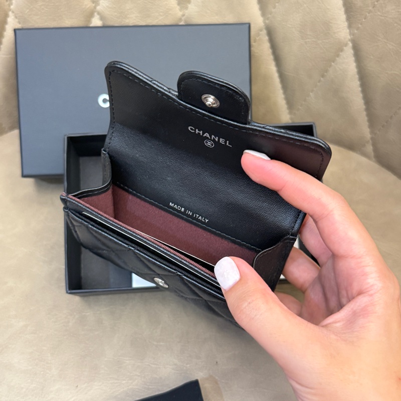 香奈兒Chanel黑色羊皮單層卡包-11