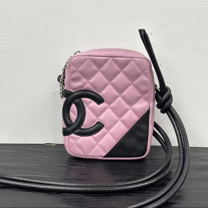 CHANEL 粉黑康鵬肩背斜背手機包12*14*3 98新配件塵袋-0