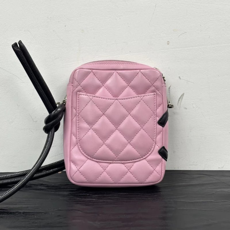 CHANEL 粉黑康鵬肩背斜背手機包12*14*3 98新配件塵袋-5