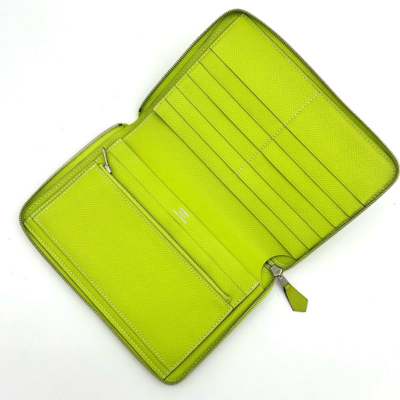 「JL精品代購」愛馬仕檸檬綠拉鏈錢包 epsom皮-2