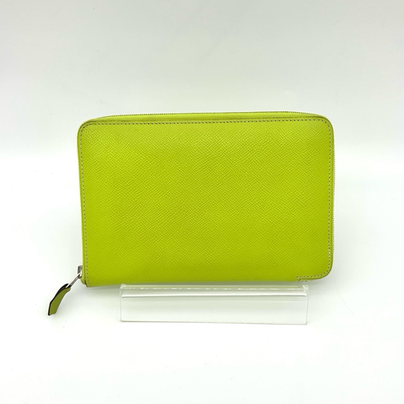 「JL精品代購」愛馬仕檸檬綠拉鏈錢包 epsom皮-3