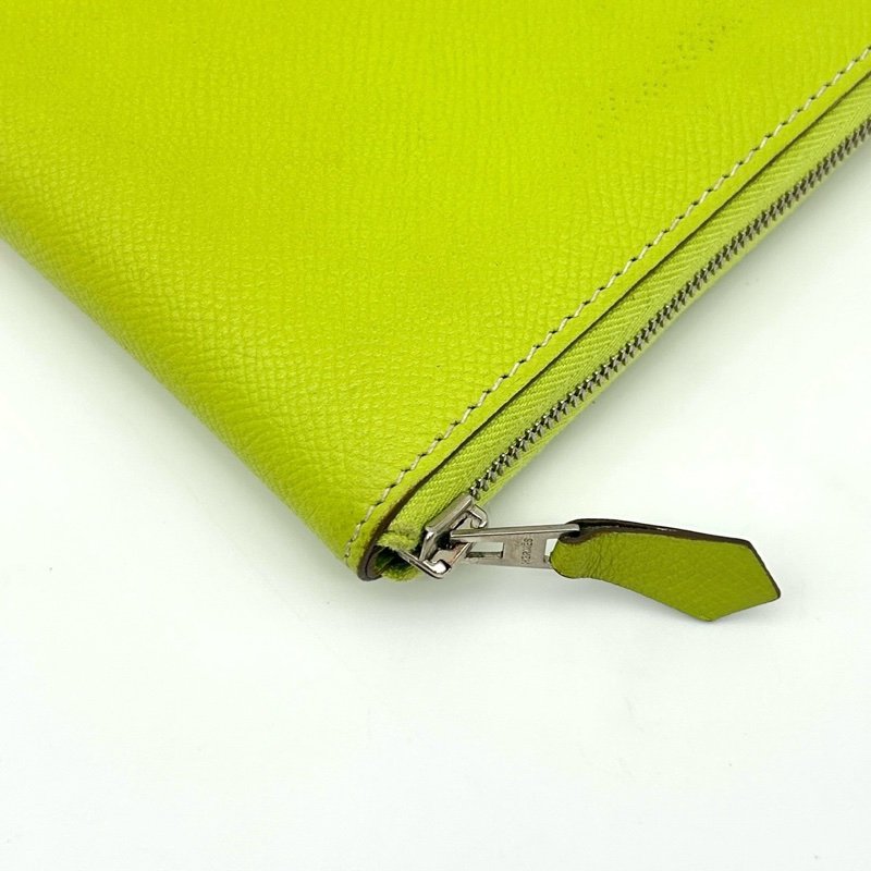 「JL精品代購」愛馬仕檸檬綠拉鏈錢包 epsom皮-9