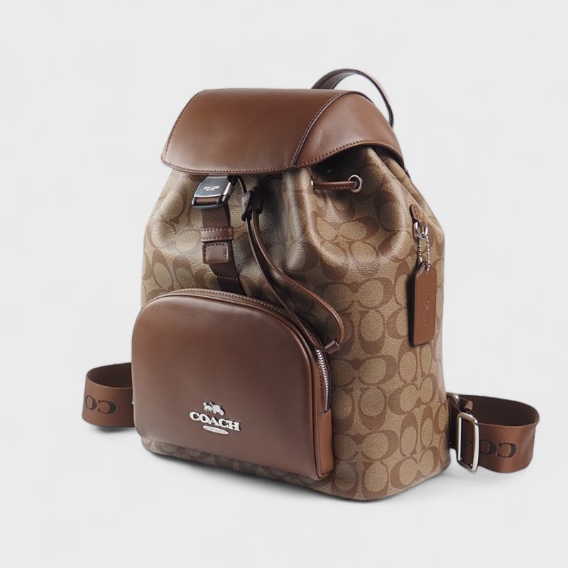 COACH PACE 前口袋馬車LOGO PVC束口後背包(卡其/棕咖 贈原廠專屬防塵袋+品牌提袋)-1