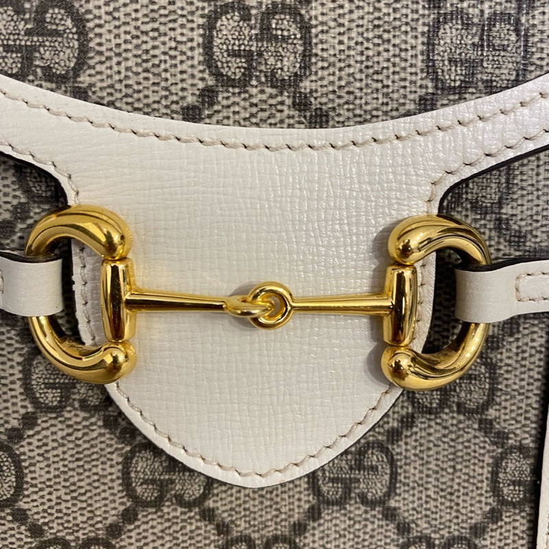 古馳 GUCCI Horsebit 1955 白色拼老花手機包-2