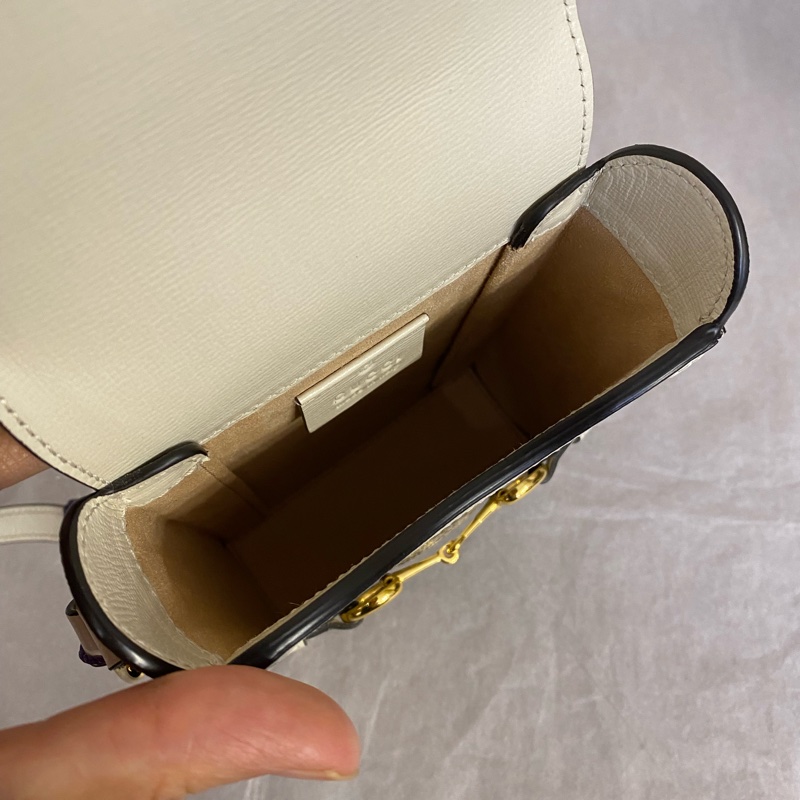 古馳 GUCCI Horsebit 1955 白色拼老花手機包-7