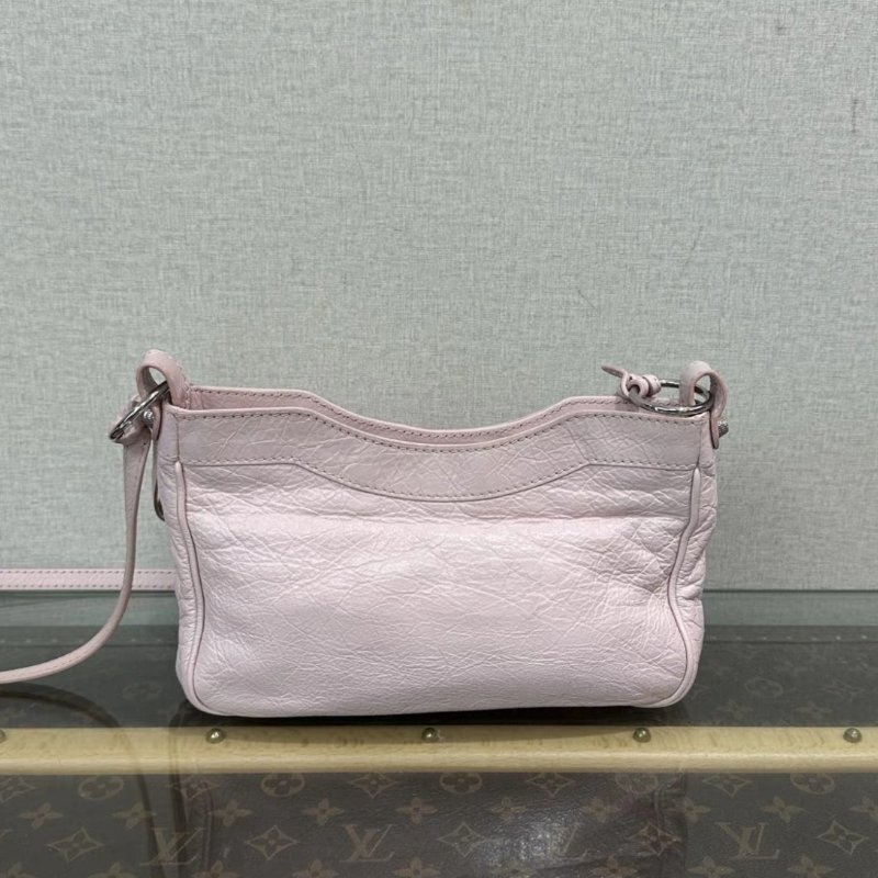 BALENCIAGA 粉銀機車手提肩背斜背包 23*15*5.5 98新-5