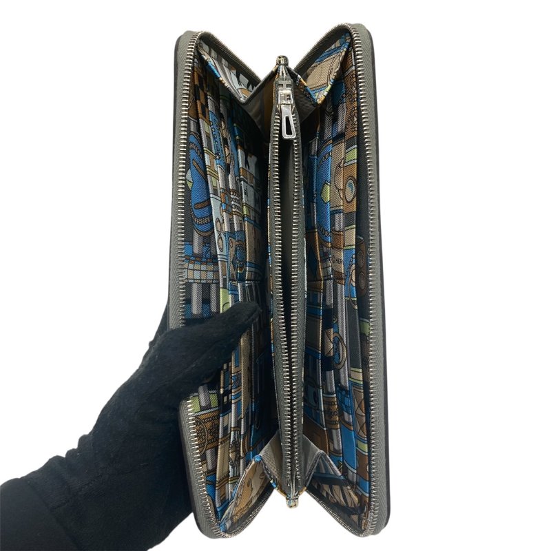 HERMES 愛馬仕 AZAP SILK IN 長夾 Evercolor  灰色 拉鍊 絲巾-7