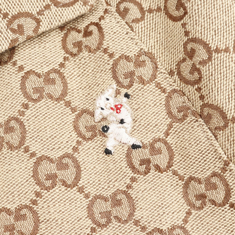 GUCCI GG 提花拉鍊外套 Blouson 棉質聚酯米色二手男款 #44-9