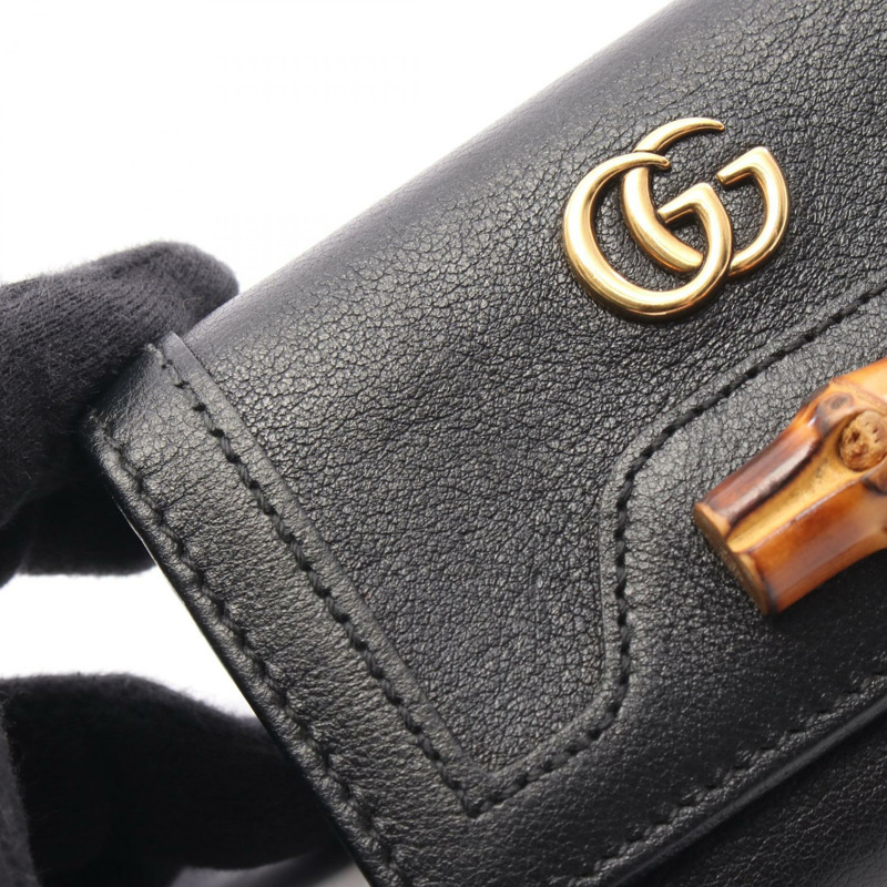 GUCCI Diana Bamboo 三折皮夾 658633 皮革 黑色 二手 女士-7