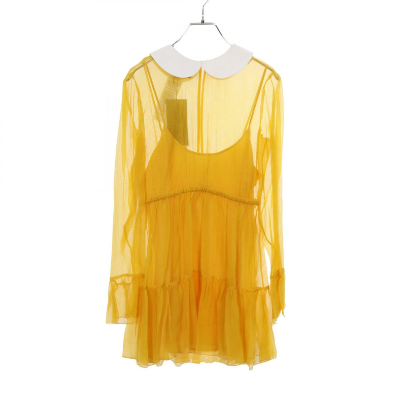 GUCCI 雪紡中長洋裝 絲質 黃色 女款 #40-0